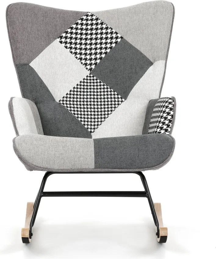 Hojdacie kreslo FABIAN II — látka, čiernobiely patchwork