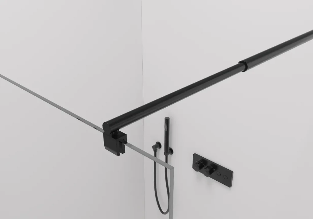 Cerano Onyx, sprchová zástena Walk-in 130x200 cm, 8mm číre sklo, čierny profil, CER-CER-426370