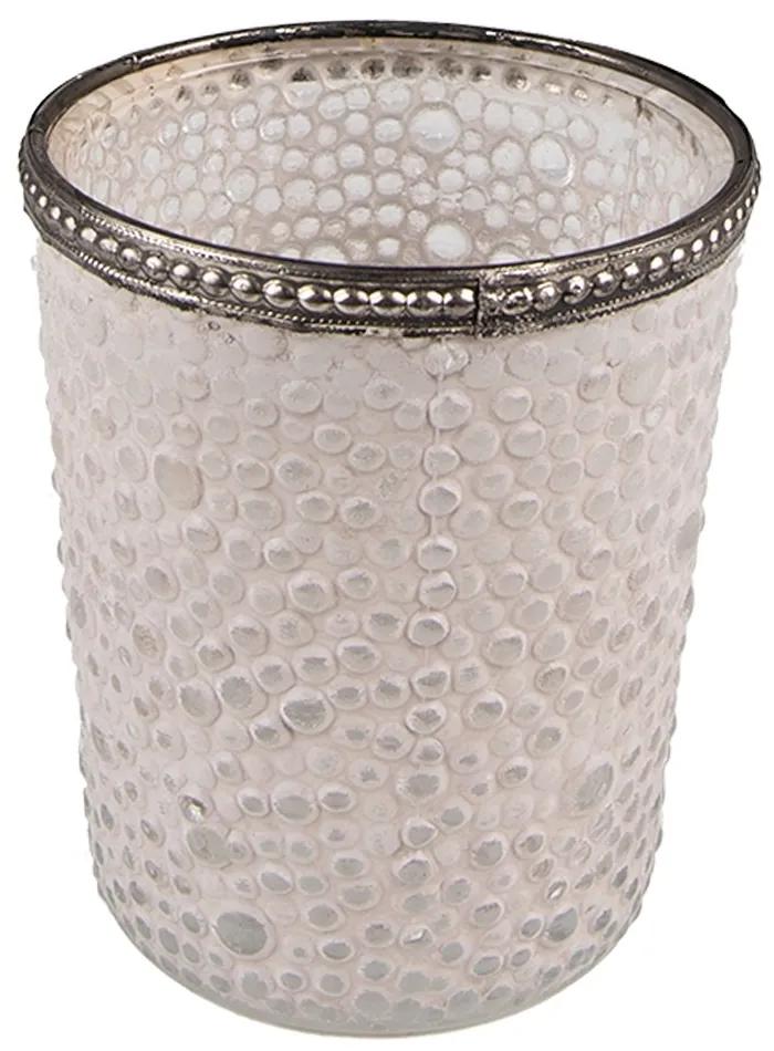 Béžový sklenený svietnik na čajovú sviečku s ozdobným okrajom - Ø 6*7 cm