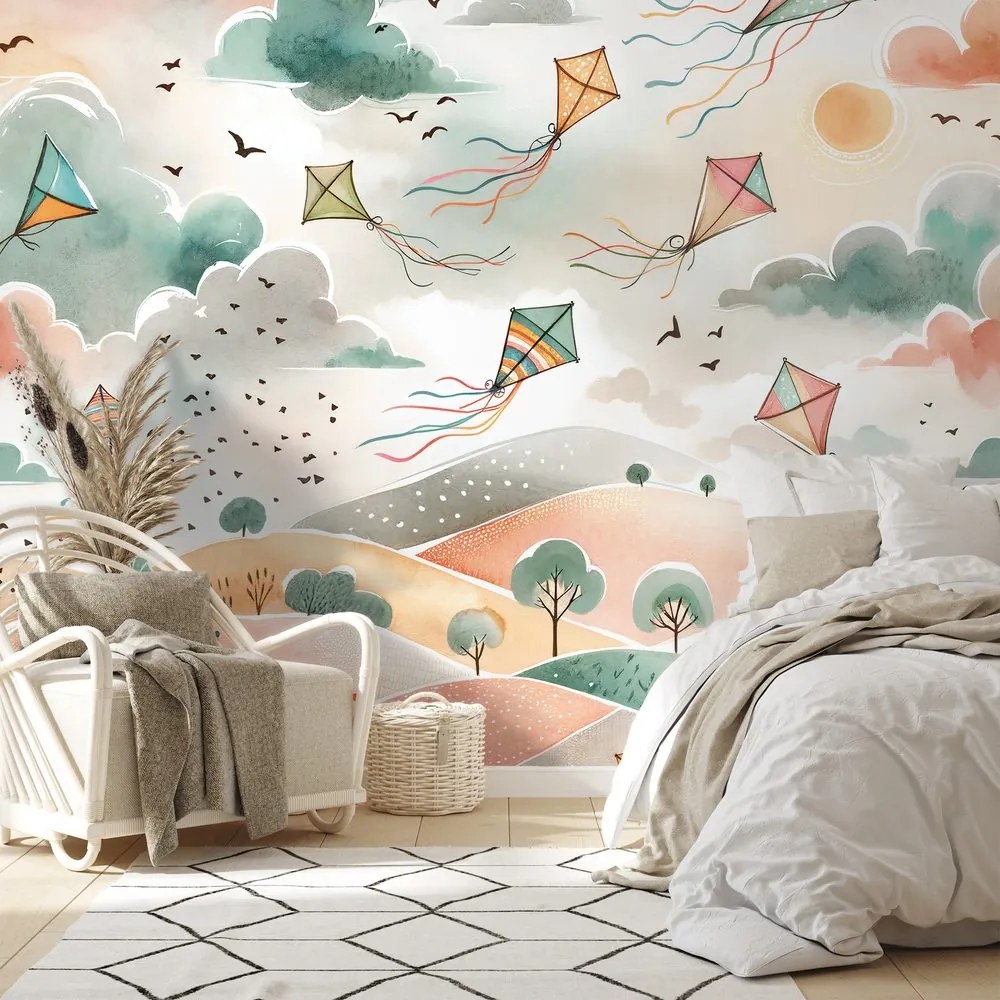 Tapeta pastelové lietajúce draky na oblohe