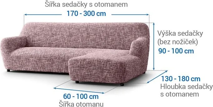 Bielastické poťahy GRAFITI NOVÉ gaštanovo hnedé sedačka s otomanom vpravo (š. 170 - 300 cm)