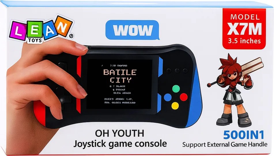 LEAN Toys Prenosná elektronická konzola X7M 500 hier Režim pre dvoch hráčov 3,5 palca