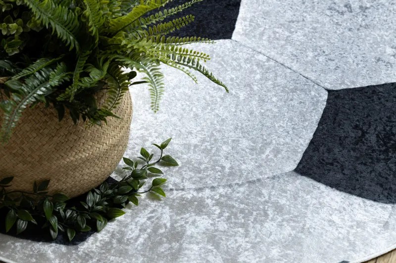 Dywany Łuszczów, Detský kusový koberec Bambino 2139 Football, 160x160 (priemer) kruh, čiernobiela, detská izba