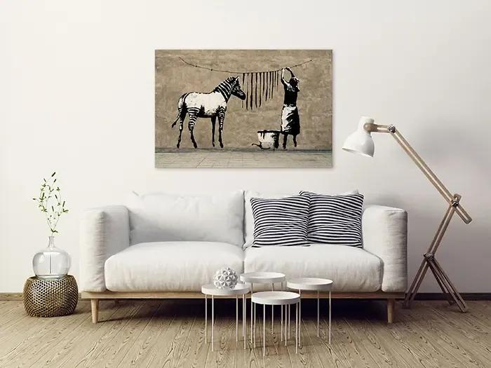 Artgeist Obraz - Banksy: Washing Zebra on Concrete (1 Part) Wide Veľkosť: 30x20, Verzia: Standard