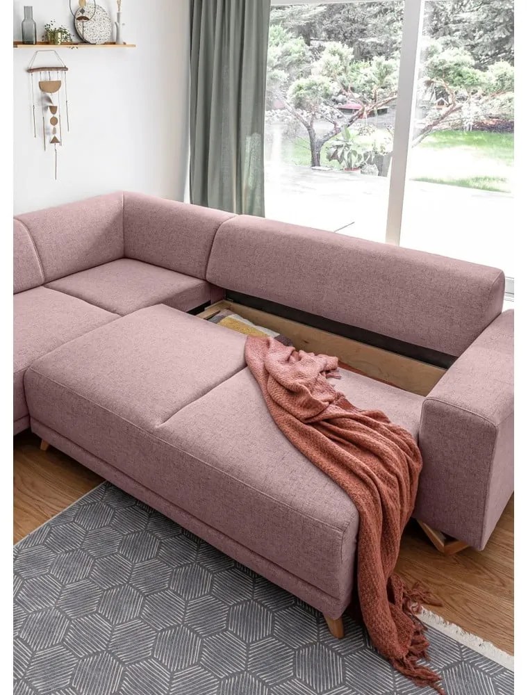 Ružová rozkladacia/s úložným priestorom rohová pohovka (ľavý roh/do L) Classy Sophie – Miuform