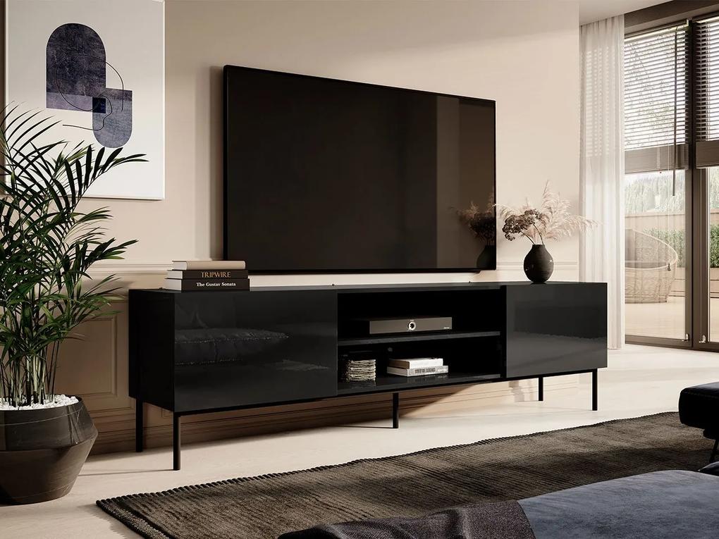 TV stolík\skrinka Koda 200 K, Farby: biely / biely lesk + čierny