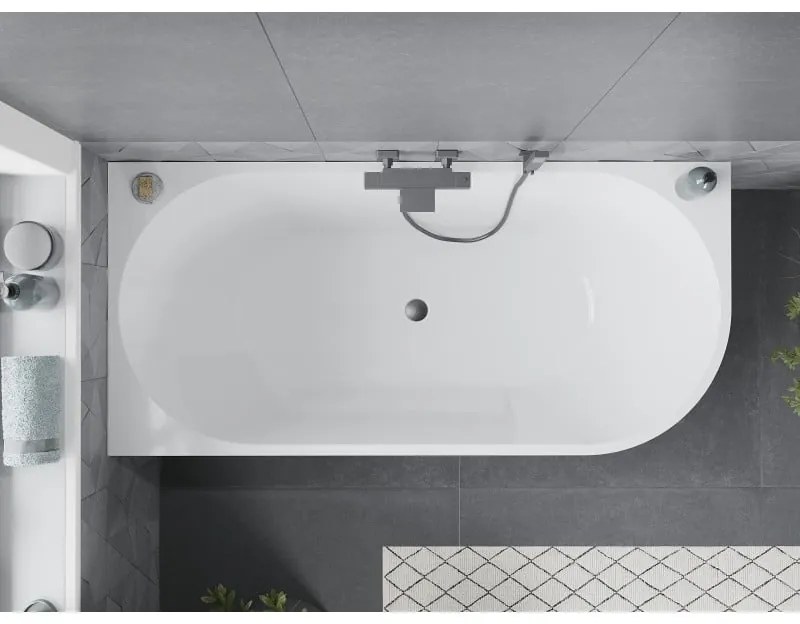 Mexen Mia, voľne stojaca rohová vaňa, lavá, 160 x 75 cm, biela-čierna, grafitový prepad, 52691607575L-66