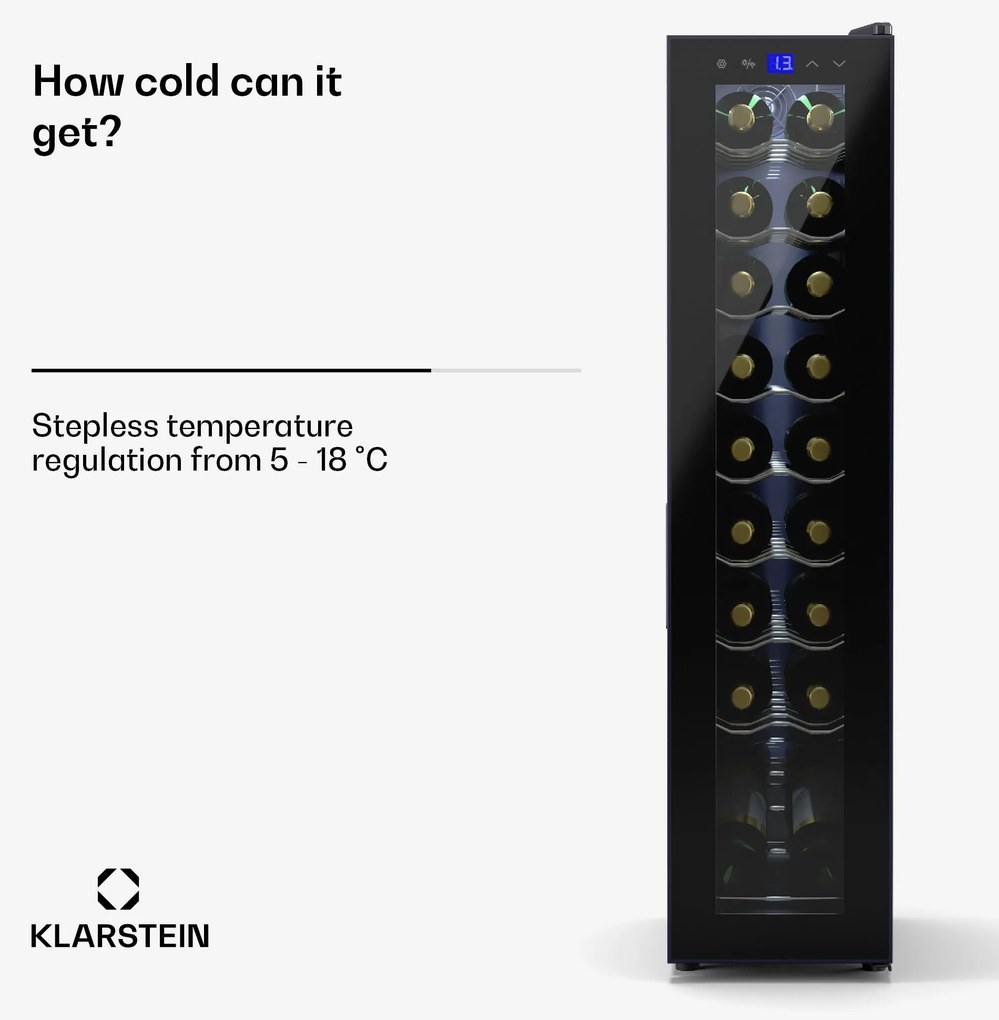 Klarstein Shiraz 18 Slim Uno, chladnička na víno, 18 fliaš, 5 - 18 °C, dotykové ovládanie