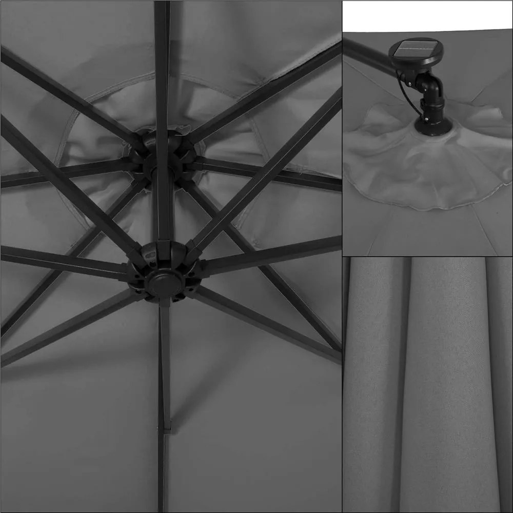 Záhradný slnečník 3m LED SPRINGOS GU0046 - sivý