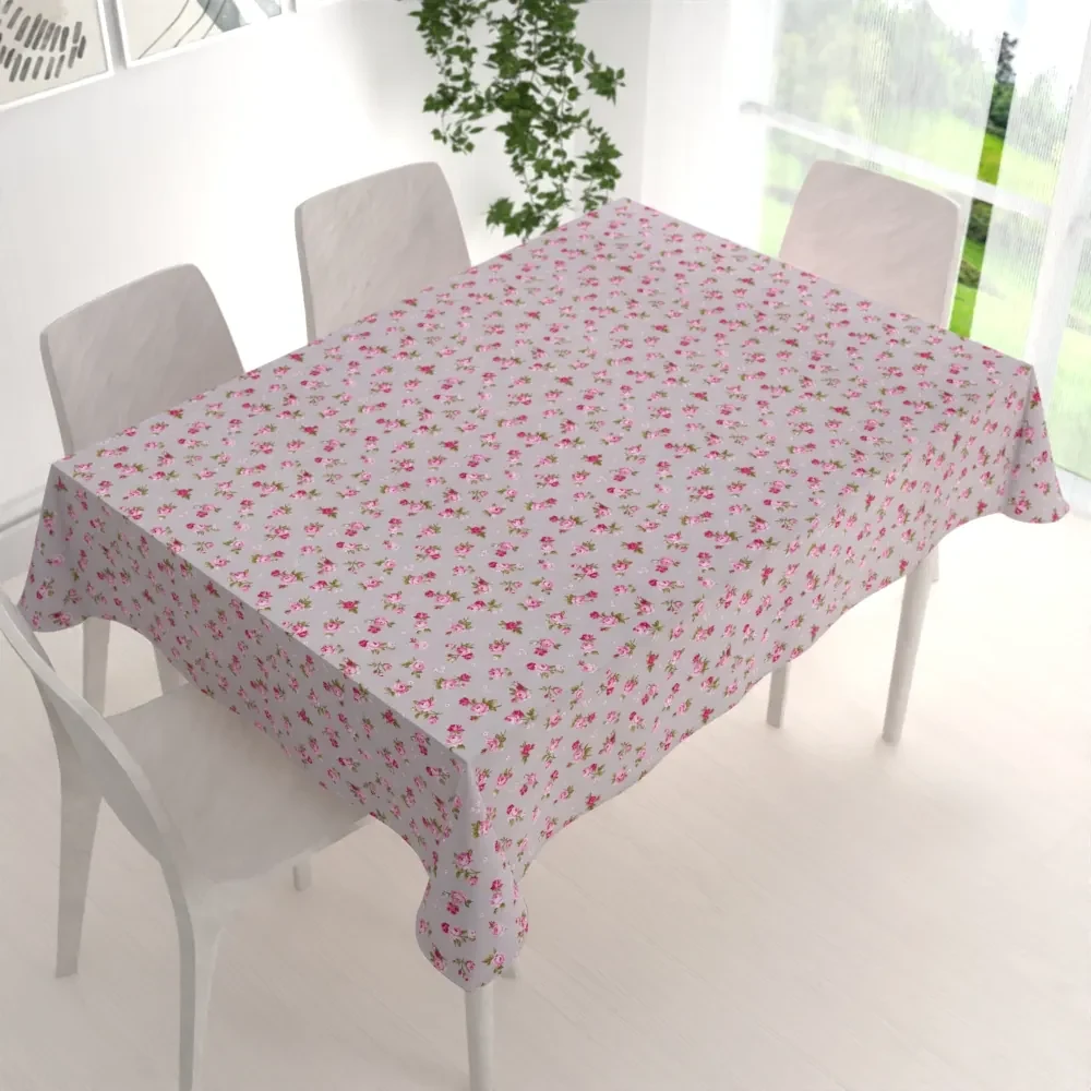Biante Bavlnený obdĺžnikový obrus Sandra SA-343 Ružové ružičky na sivom 130x160 cm