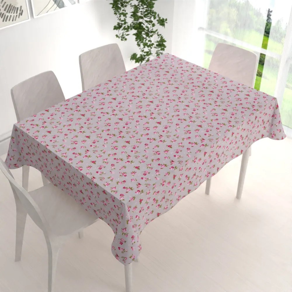 Biante Bavlnený obdĺžnikový obrus Sandra SA-343 Ružové ružičky na sivom 60x100 cm