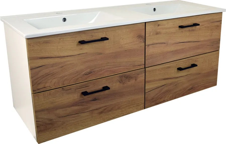 Comodo Kúpeľňová skrinka s keramickým umývadlom Agria NEW W 120 - biela/zlatý dub