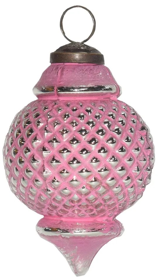 Ružovo-strieborná sklenená ozdoba banka - Ø 8*10 cm