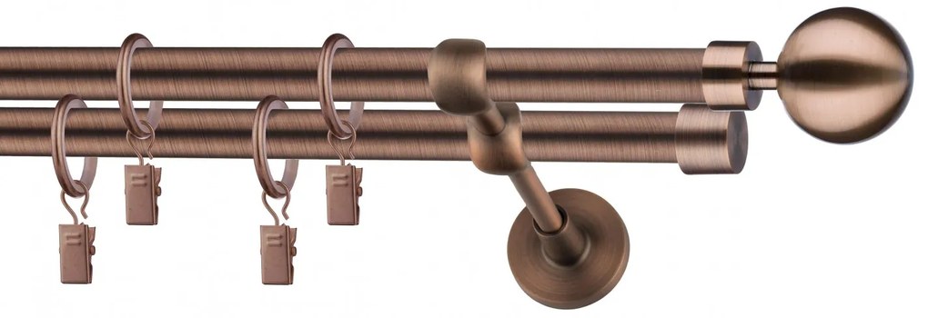 Dekorstudio Garniža dvojradová Guľa MODERN medená 19mm Dĺžka: 140cm, Typ príslušenstva: Krúžky tiché so štipcami
