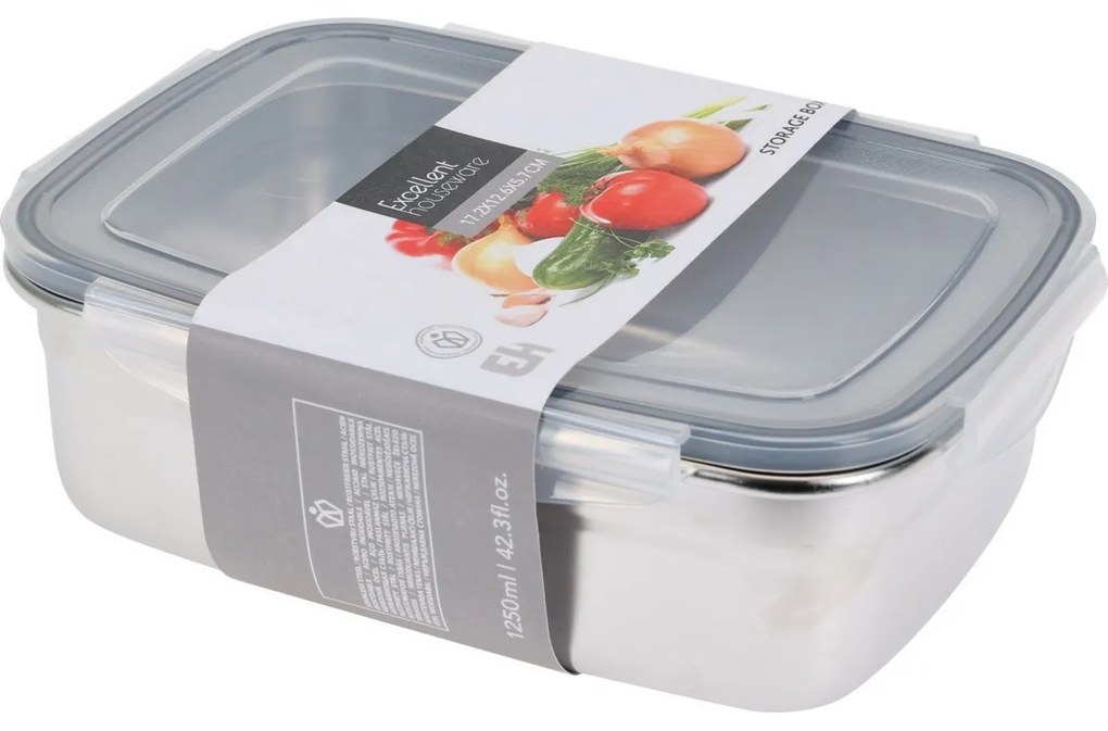 Excellent Houseware Nerezová nádoba s plastovýmviečkom 1250 ml, 1,25 l