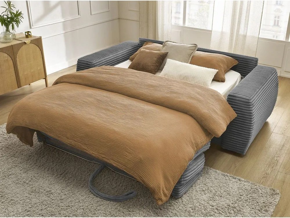 Tmavosivá menčestrová pohovka na každodenné spanie/rozkladacia 220 cm Hugo – Bobochic Paris