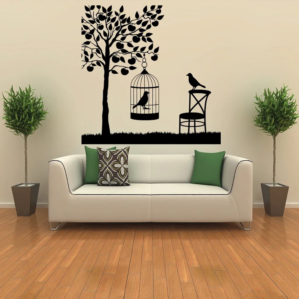 Veselá Stena Samolepka Vtáčik v klietke Farba: hnedá, Veľkosť: 60 x 60 cm