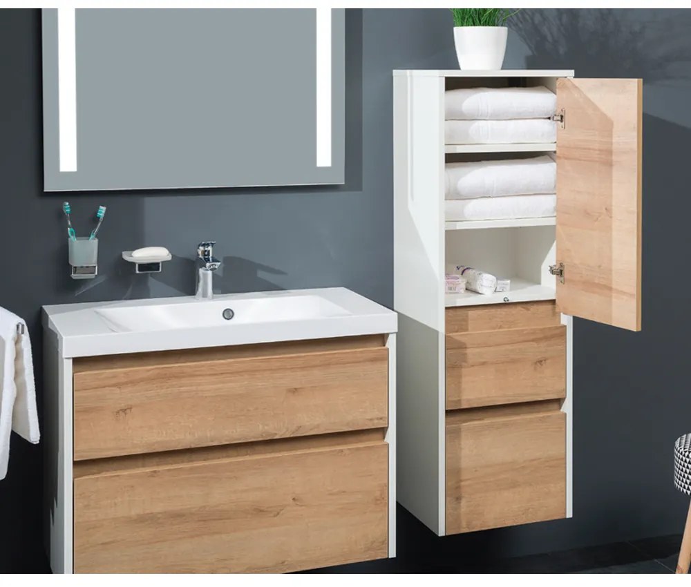 Mereo, Mereo Opto kúpeľňová skrinka vysoká 125 cm, pravé otváranie, Multidecor, Dub Wotan, MER-CN995PDWOT