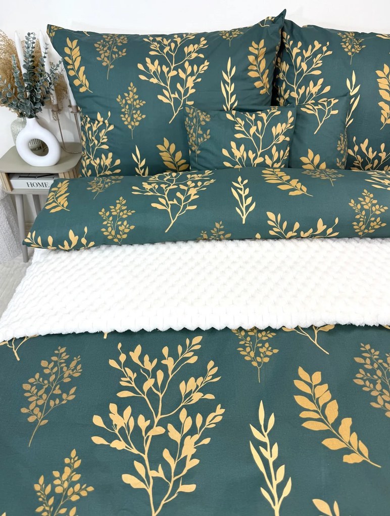 INTERMEDIC SK Bavlnené obliečky Forest Gold 140x200/70x90 cm – tmavozelené so zlatým vzorom