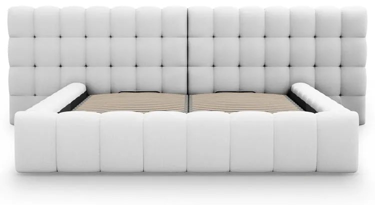 Svetlosivá čalúnená dvojlôžková posteľ s úložným priestorom a roštom 200x200 cm Mamaia – Micadoni Home