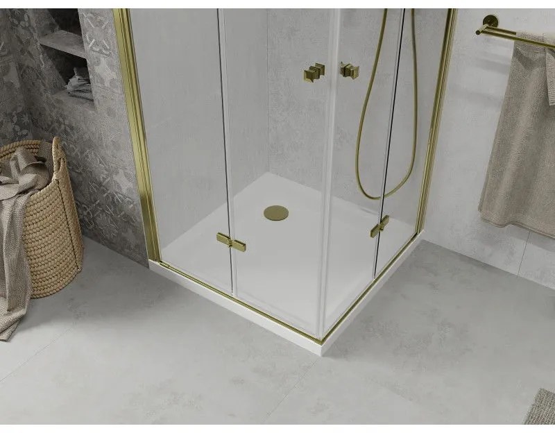 Mexen Lima Duo, sprchový kút 80 (dvere) x 80 (dvere) cm, 6mm číre sklo, zlatý profil + sprchová vanička, 856-080-080-50-02-4010G