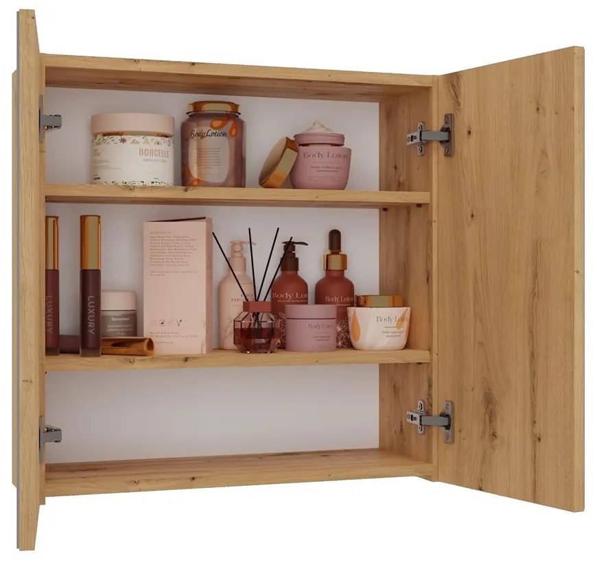 Závesná kúpeľňová skrinka POLA 60 cm so zrkadlom dub artisan