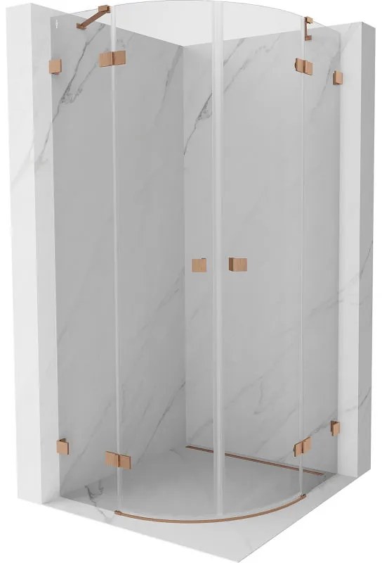 Mexen Lunar, polkruhový výklopný sprchový kút 70 x 70 cm, 8mm číre sklo, profil medená matná, 833-070L-070P-65-00