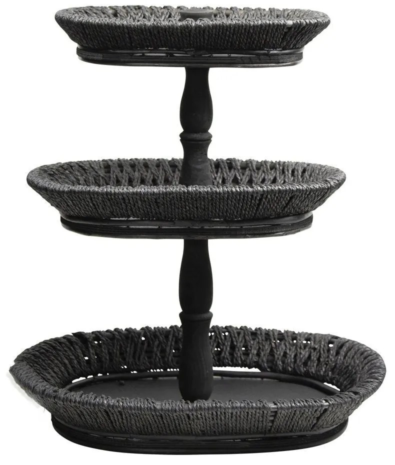 Čierny drevený oválny podnos Bulli - 48 * 38 * 56cm