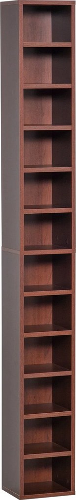 HOMCOM úložný box na CD a DVD, stĺpová polica, úložná jednotka s 12 priehradkami, maximálna kapacita 204 CD, 21 x 20 x 175 cm, hnedá | Aosom
