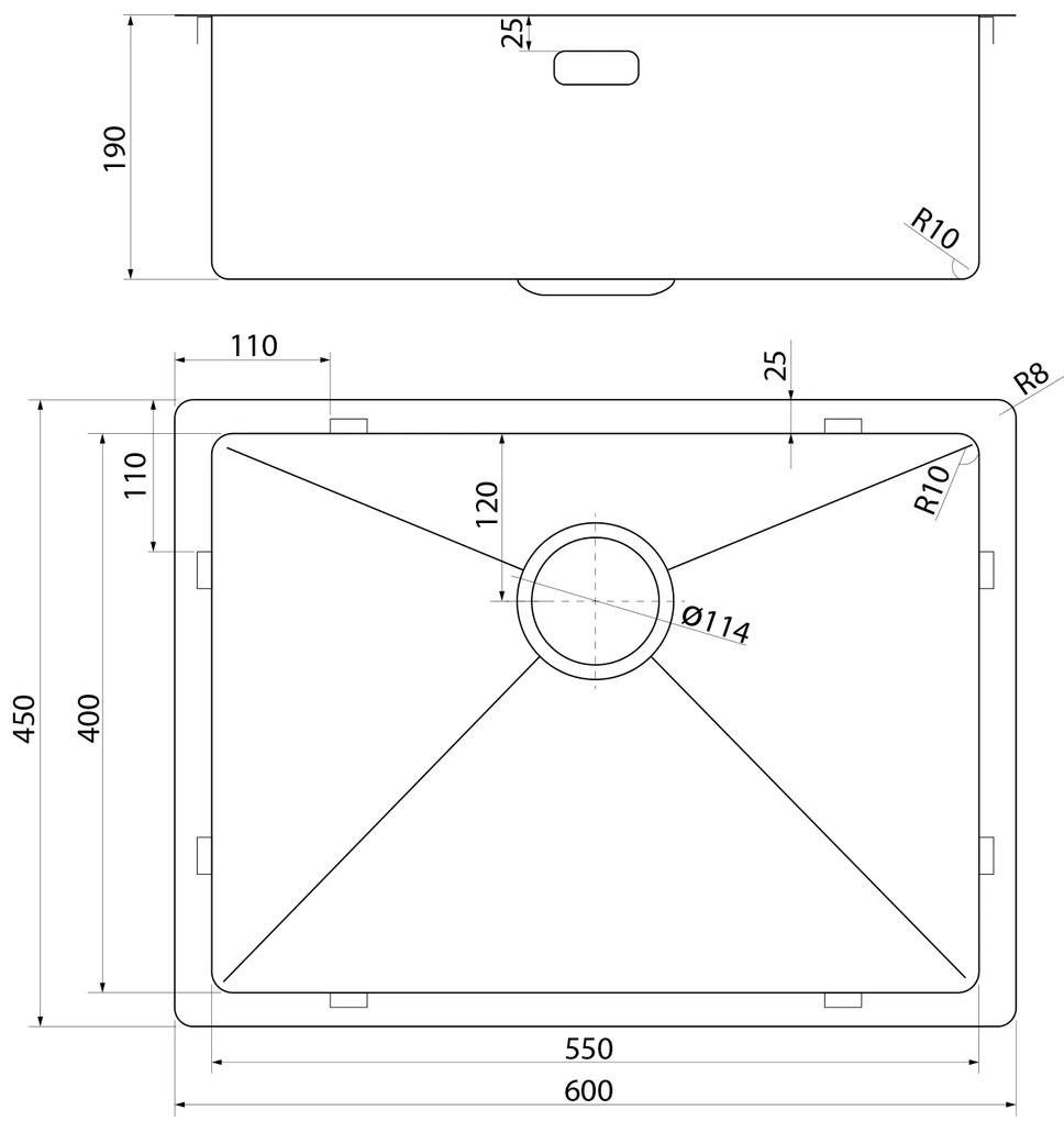 Sapho Sapho, ZENITH nerezový drez 60x45cm, zlatá matná, ZN6045Z