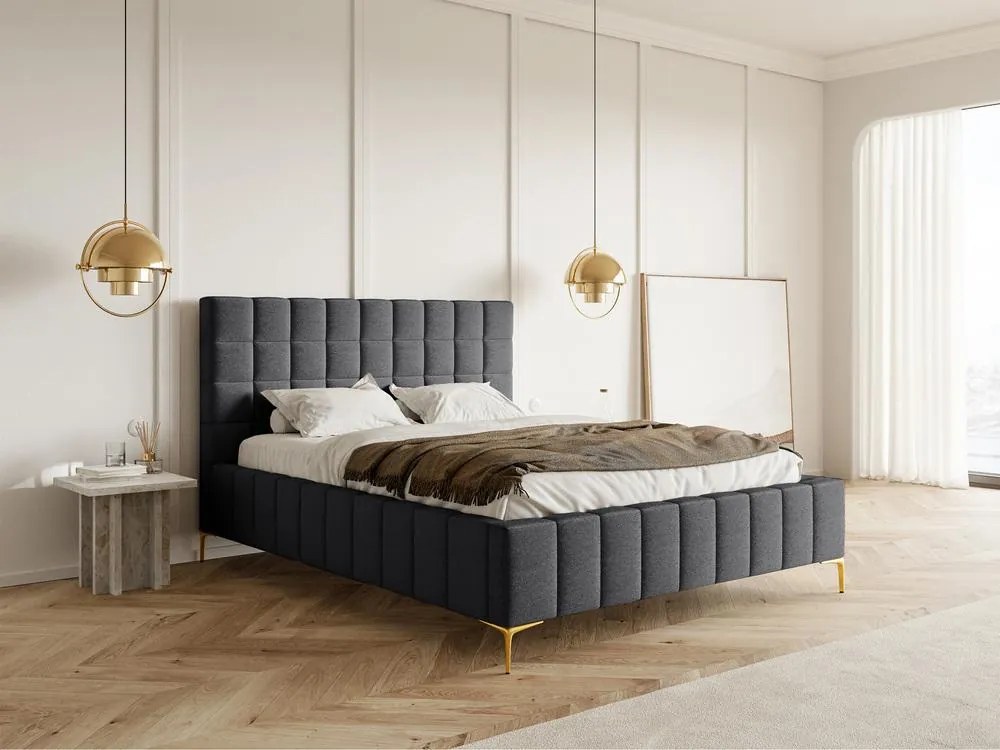 Manželská posteľ 180 cm Sheldona 180 (s roštom) (s úl. priestorom) (tmavosivá + zlatá). Akcia -18%. Vlastná spoľahlivá doprava až k Vám domov. 1099760