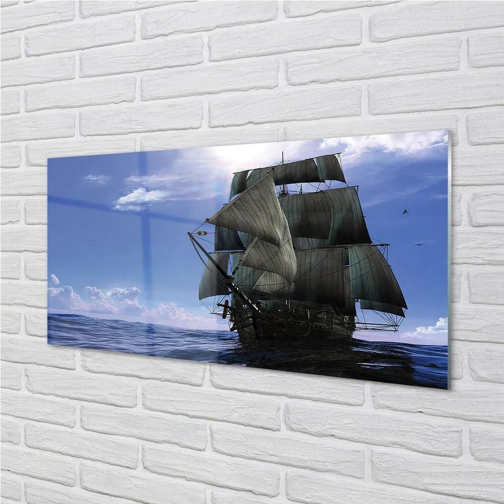 Obraz na skle Morská oblačnosti loď 100x50 cm