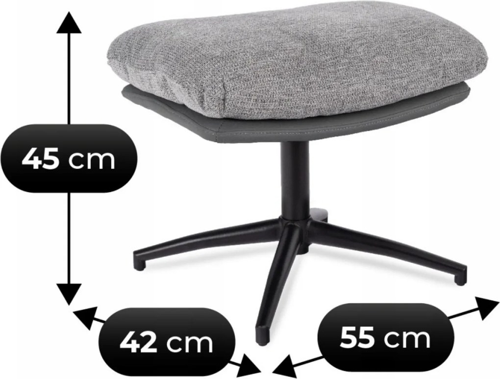 Otočné relaxačné kreslo ORVIO s podnožkou – sivé/čierne