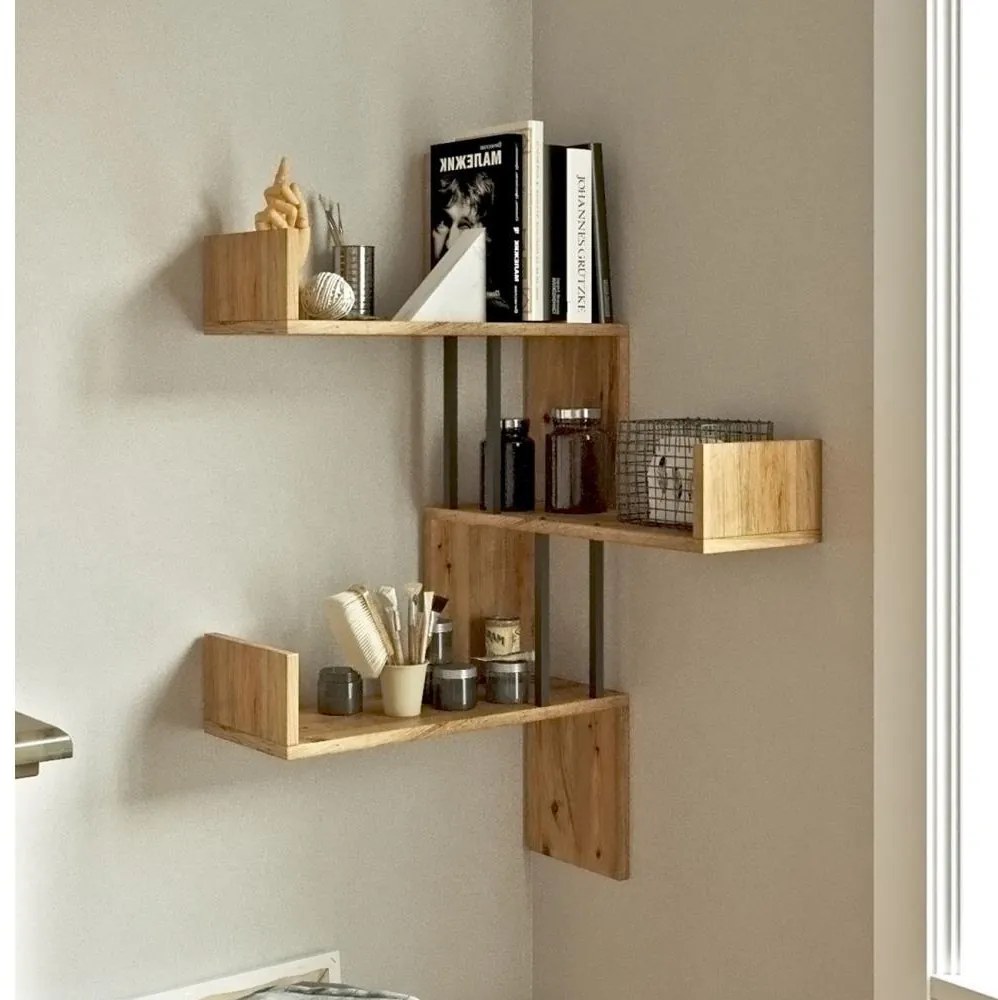 Rohová nástenná polica 109,4x60 cm borovica atlantic