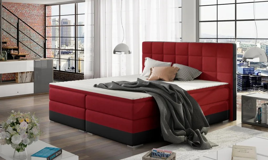 Moderná box spring posteľ Diary 180x200, čierna / červená