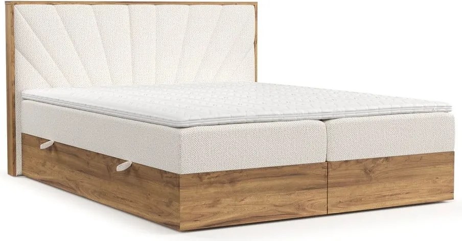 Boxspring posteľ s úložným priestorom v krémovo-prírodnej farbe 200x200 cm Asahi – Maison de Rêve