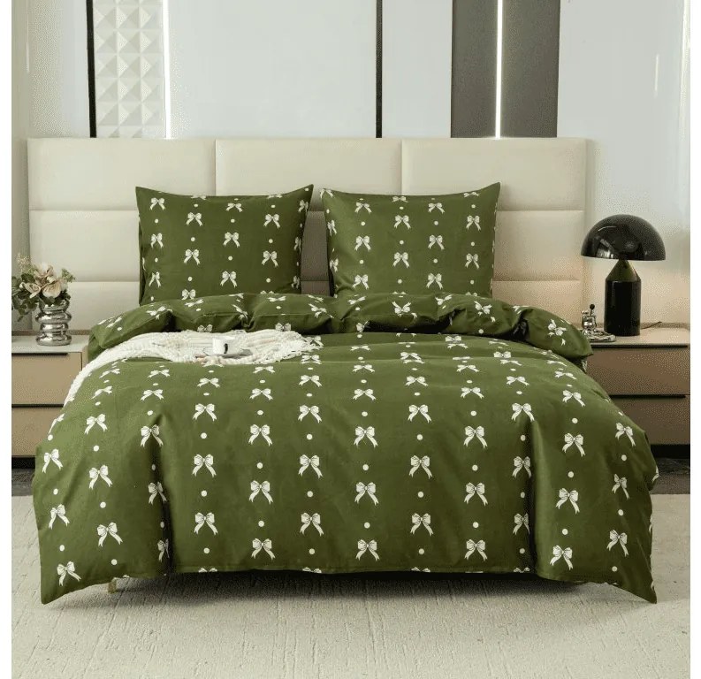 Mikroflanelové obliečky WHITE BOW zelené Rozmer obliečky: 70 x 90 cm | 140 x 220 cm