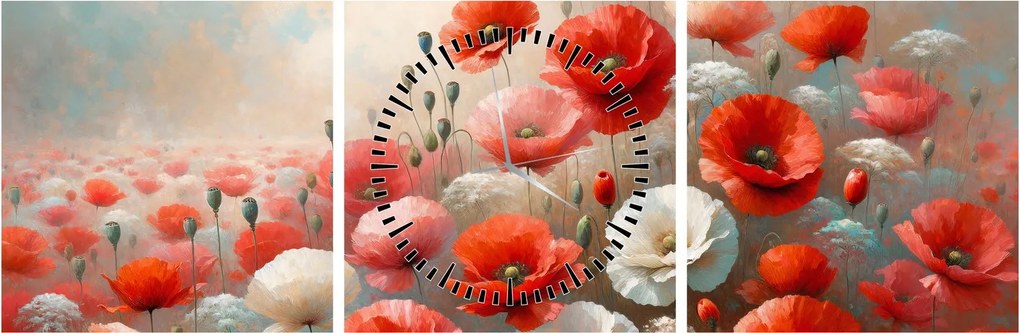 Obraz - Maľba vlčích makov (s hodinami) (90x30 cm)