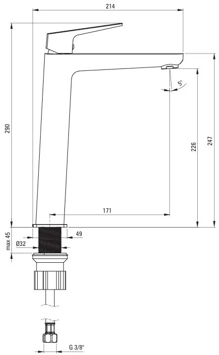 Deante Blur, vysoká umývadlová batéria h-290, čierna matná, DEA-BQL_N20K
