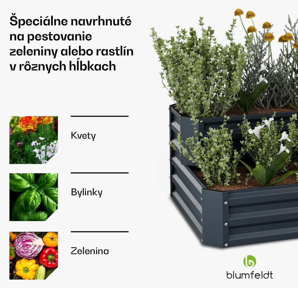 Blumfeldt High Grow vyvýšený záhon, 2 úrovne, odolný voči poveternostným vplyvom, odolný voči korózii, robustný, 405 L