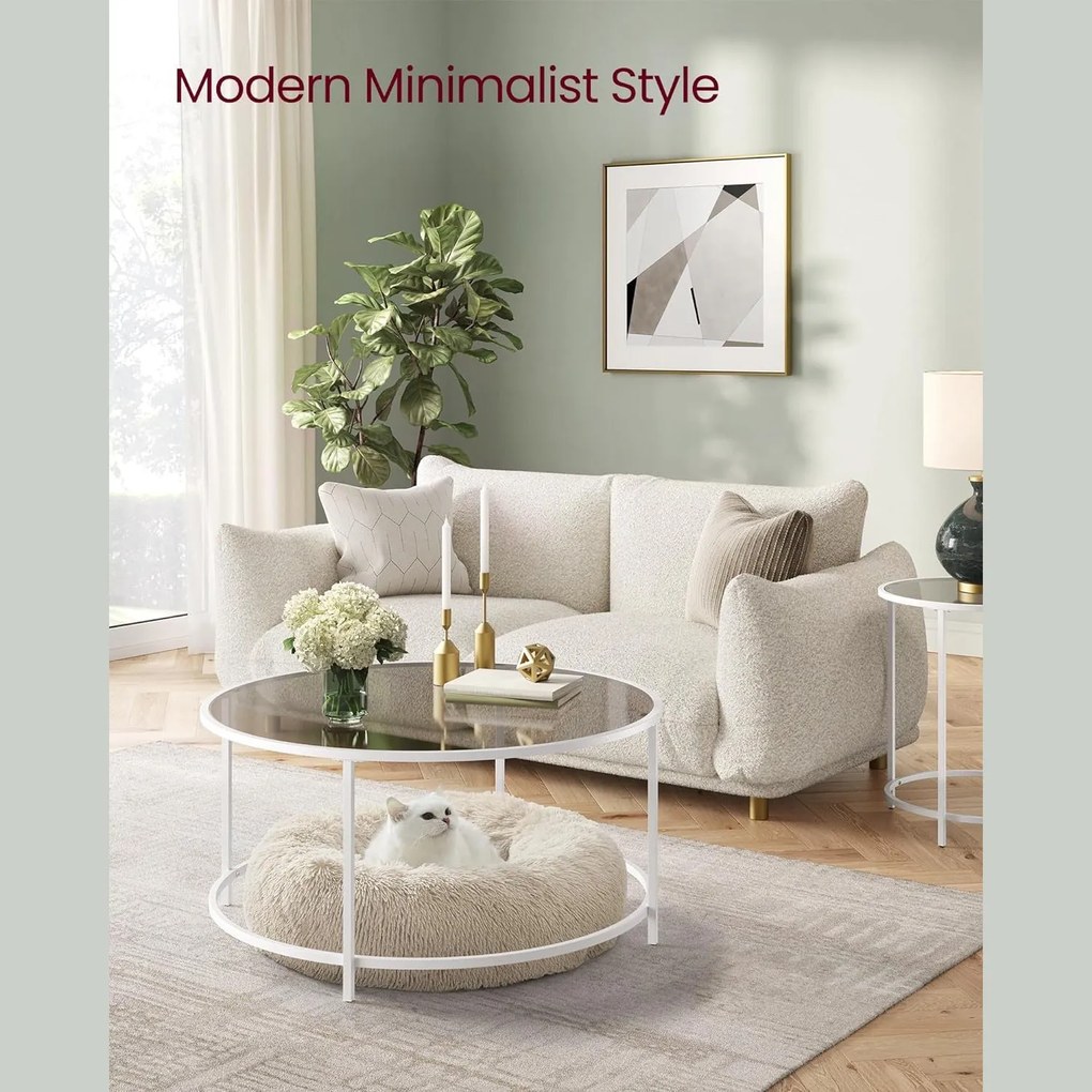 Okrúhly konferenčný stolík, stolík s oceľovým rámom, biela a sivá farba