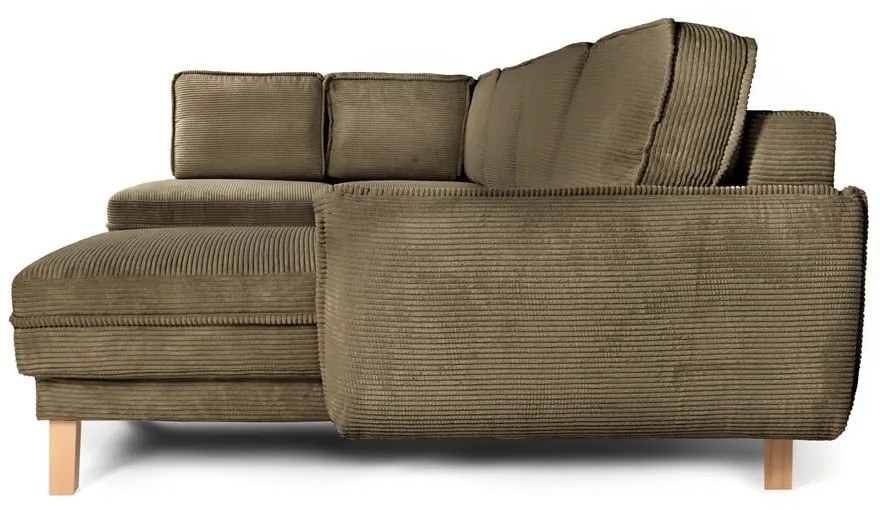 Zelená menčestrová rozkladacia rohová pohovka (ľavý roh/do tvaru "U") Tori – Bonami Selection