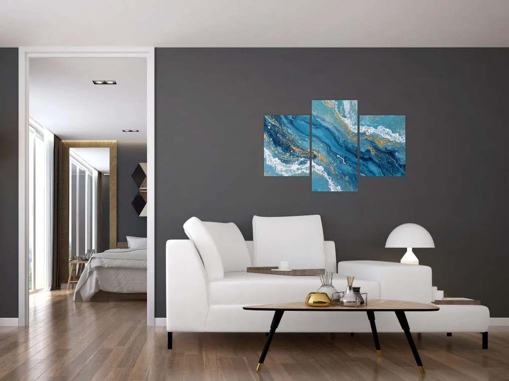 Obraz - Bledomodrý mramor so zlatom II. (90x60 cm)