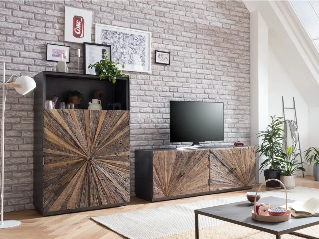 furniture-nabytek.cz - Masivní nástěnná jednotka Derby z recyklovaného dřeva, lakovaná, šedá