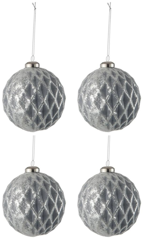 Sada šedých vianočných gulí so striebornou patinou (4ks) - 10 * 10 * 9 cm
