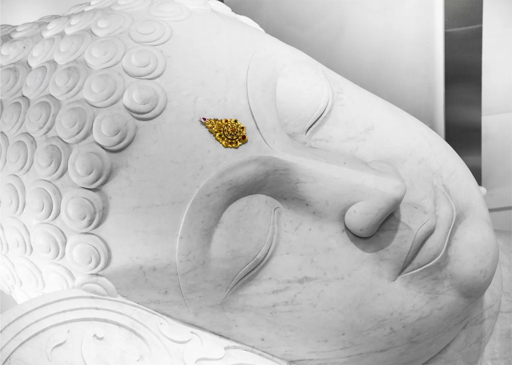 Sklenený obraz - Biely Budha (70x50 cm)
