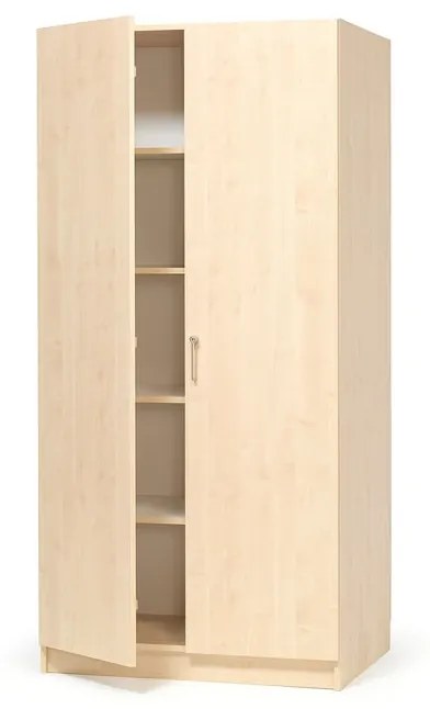 Drevená úložná skriňa THEO s veľkými plnými dverami, 1000x470x2100 mm, breza