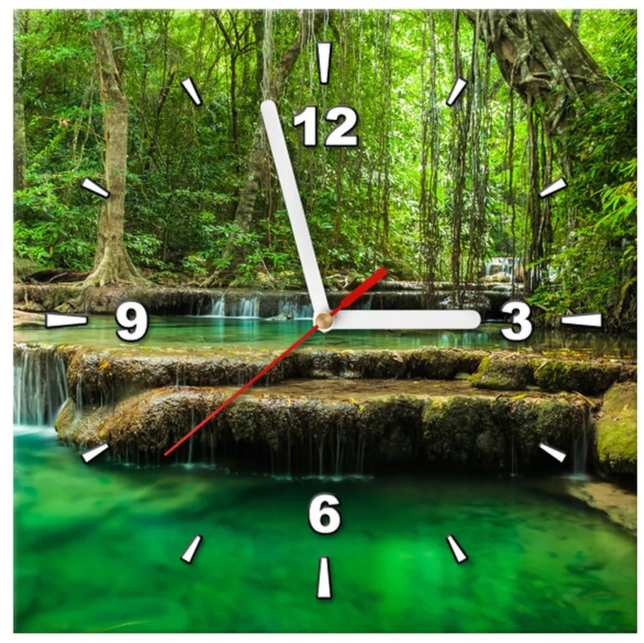 Gario Obraz s hodinami Vodopád Erawan v Thajsku Rozmery: 60 x 40 cm