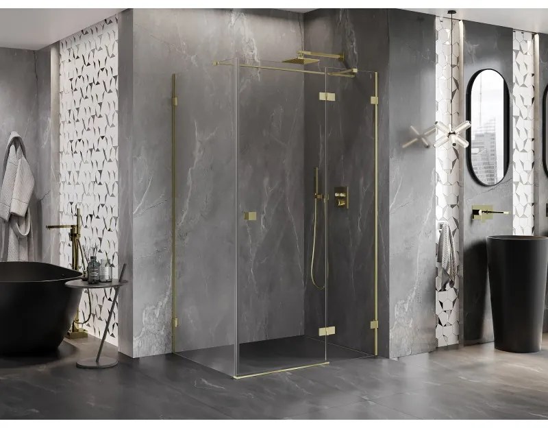 Mexen Lunar T, výklopný sprchový kút pravý 120 x 90 cm, 8mm číre sklo, zlatý kartáčovaný - 834T-120-090-55-00-P