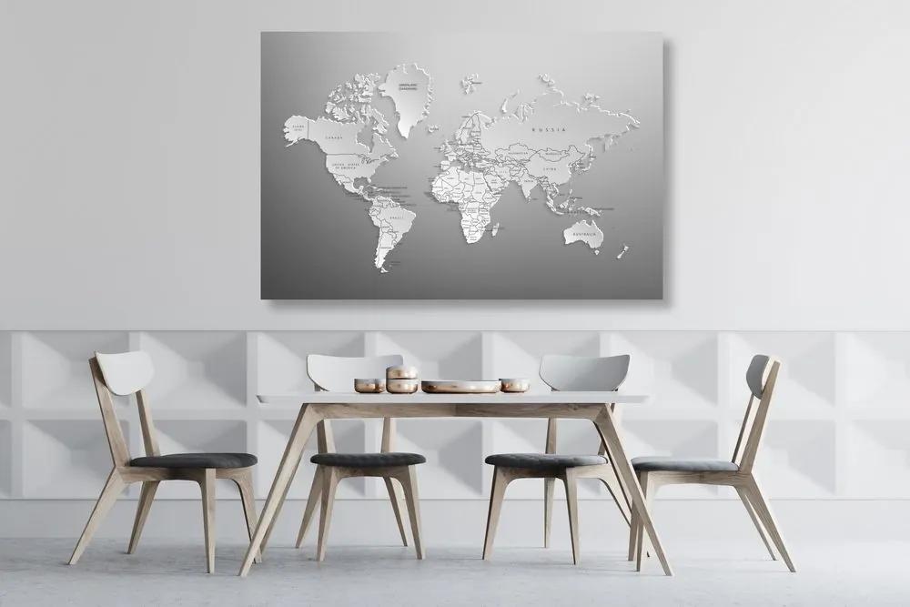 Obraz čiernobiela mapa sveta v originálnom prevedení - 120x80